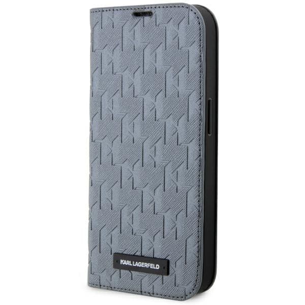 Karl Lagerfeld Saffiano Monogram Flip-etui til iPhone 14 Pro, Sølv