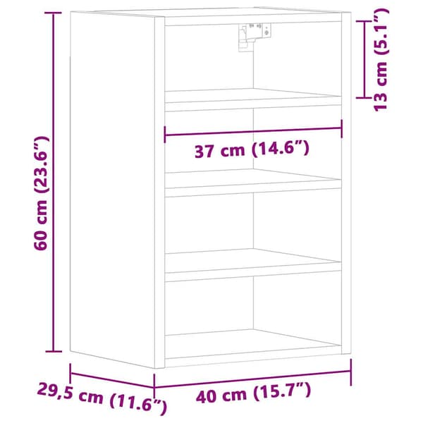 vidaXL vægskab sort 40x29,5x60 cm træbaseret materiale