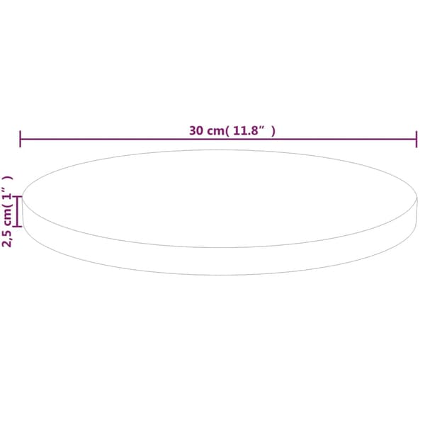 vidaXL rund bordplade Ø30 x 2,5 cm rå egetræ