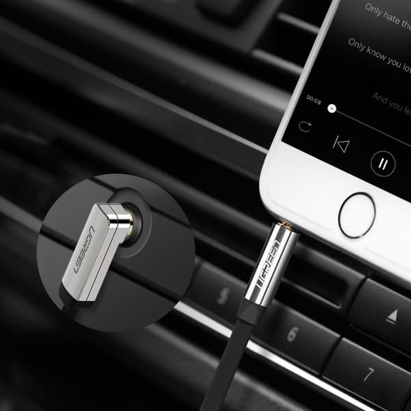 Fladkabel AUX lydkabel 3,5 mm mini-jack 2m sølv