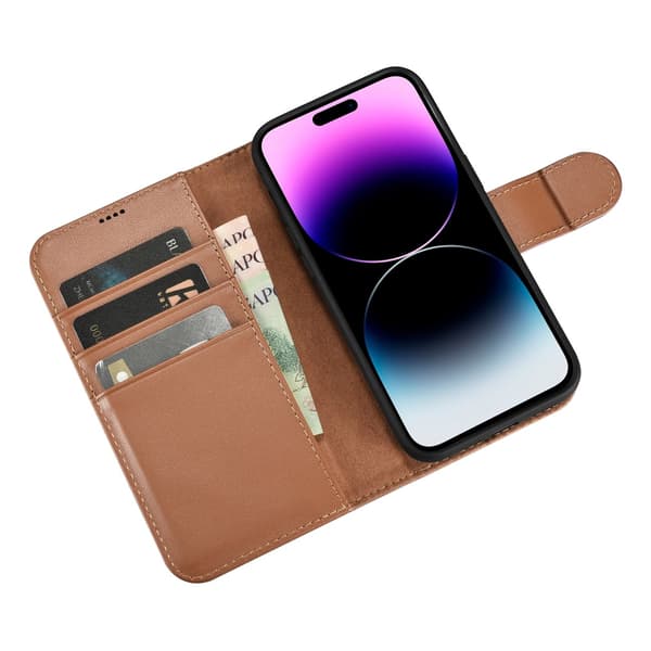 2-i-1 Läderfodral iPhone 14 Pro Anti-RFID Plånboksfodral Brunt