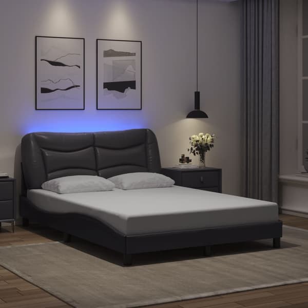 vidaXL sengestel med LED-lys grå 140x200 cm kunstlæder