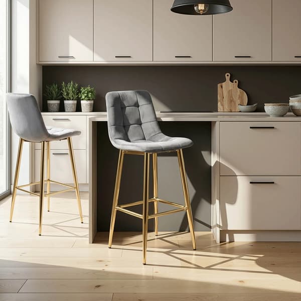 ARIEL Klädd Barstol Grå Sammet Modern Glamour