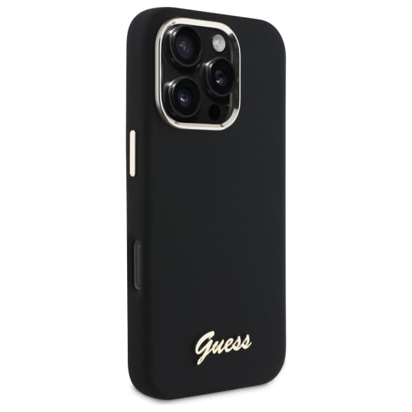 Guess Silikone Metal Logo & Ramme Etui til iPhone 16 Pro Sort