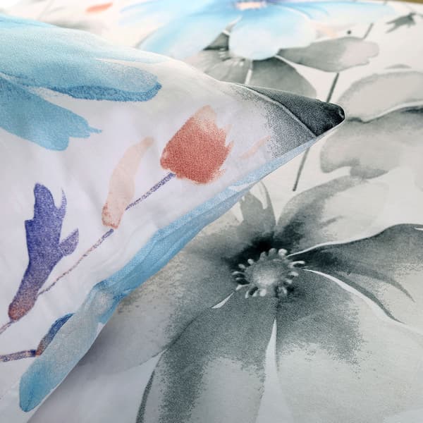 Bomullssängkläder 140x200 satin BOMULL stora blommor färger blågrå