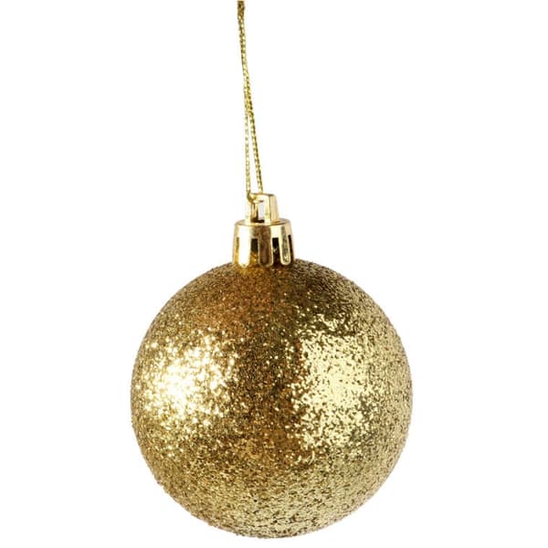 Set med 12 guldglitterjulkulor, 6 cm