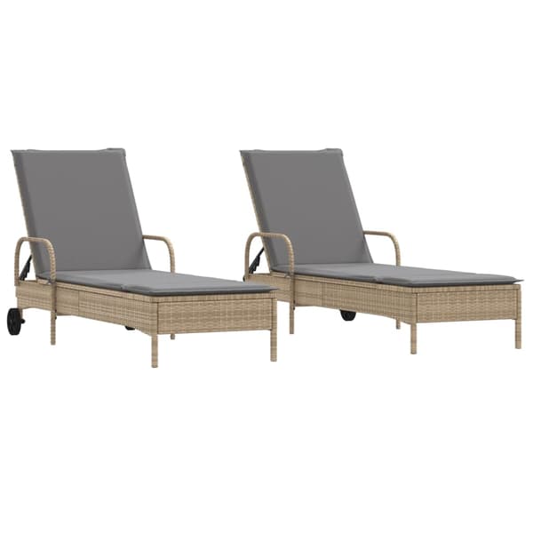 vidaXL Solstolar med kuddar, set om 2, beige, polyrotting