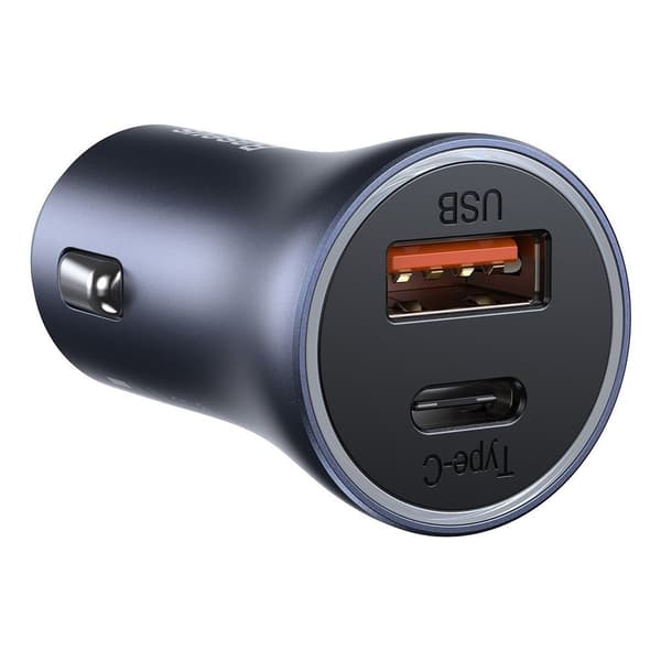 40W PD QC USB-C / USB Hurtig Biloplader + USB-C Kabel Grå