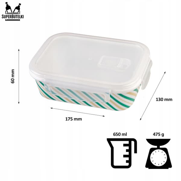 Set med 3 rektangulära glasbehållare (kapacitet 400, 650, 1000 ml) gröna