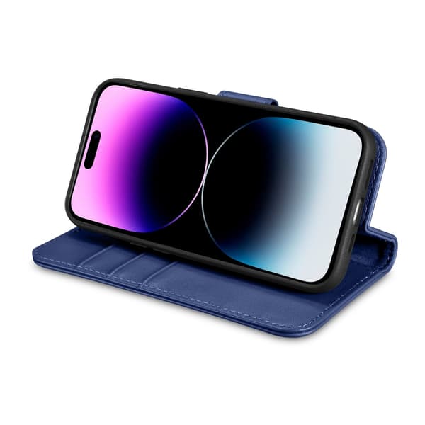2-i-1 Läderfodral iPhone 14 Pro Max Anti-RFID Plånboksfodral Blå