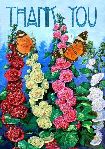 B6 glitterkort med kuvert Takkeblomster