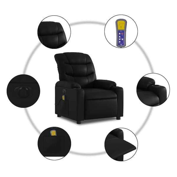 vidaXL elektrisk lænestol med massagefunktion, sort, kunstlæder