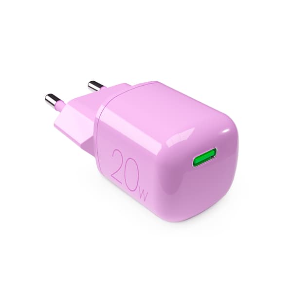 USB-C GaN 20W vægoplader - lyserød