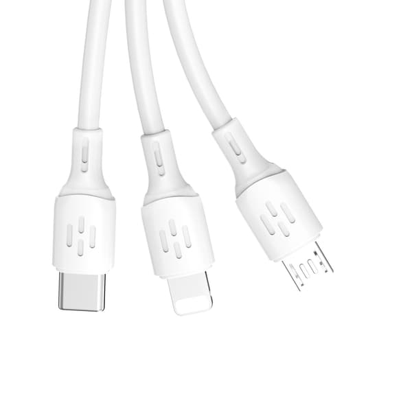 3-i-1-kabel USB-A til USB-C micro-USB iPhone Lightning 480Mb/s 1,2m hvid