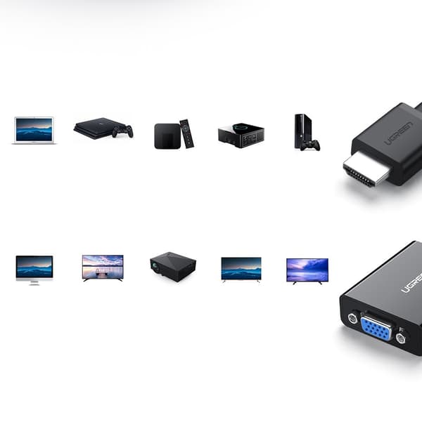 HDMI - VGA micro USB AUX lyd 3,5 mm mini jack adapter sort
