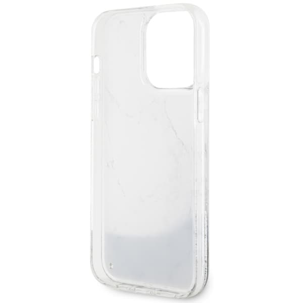 Guess Liquid Glitter Marble Cover til iPhone 14 Pro Max, Hvid