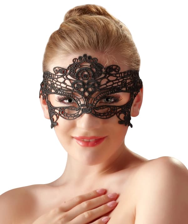 Cottelli ACCESSOIRES Broderet maske med blondebånd, sort