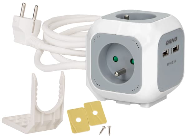 Cube Quadruple Netværksforlængerledning Jordforbindelsesoplader 2xUSB-kabel 1,4m