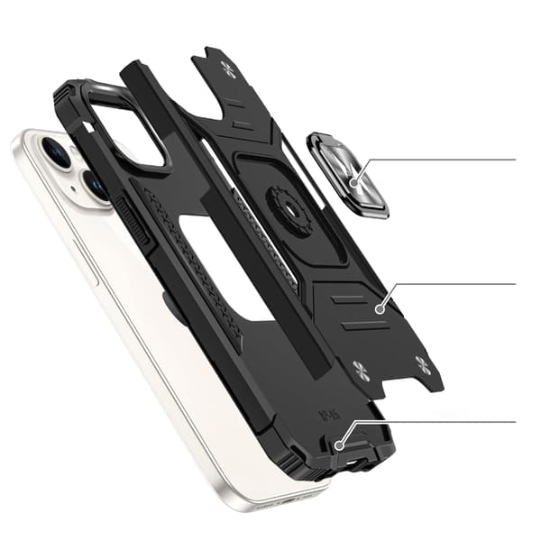 Ring Armor sølvfarvet cover med fingerring til iPhone 15 Plus