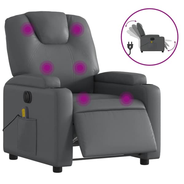 vidaXL elektrisk lænestol med massagefunktion, grå, kunstlæder