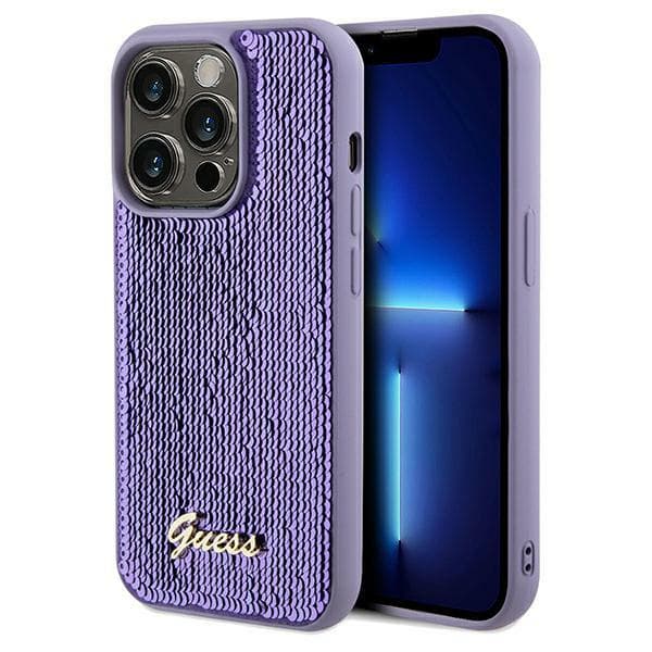 Guess Sequin Script -metallikuori iPhone 13 Pro Maxille, violetti