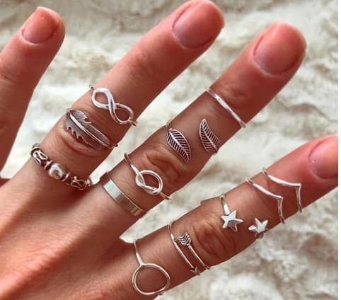 Sølvringsæt med sølvringe boho vielsesring