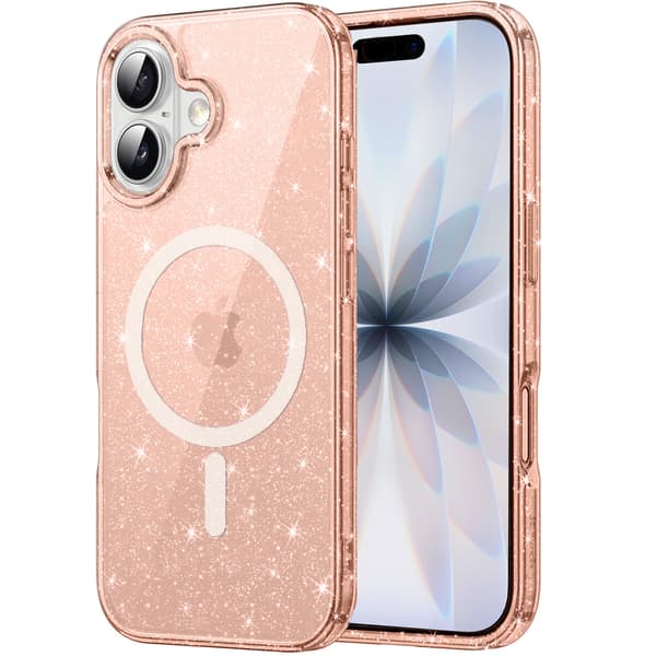 iPhone 17 cover, MagSafe-resistent, glitter, gennemsigtig guld