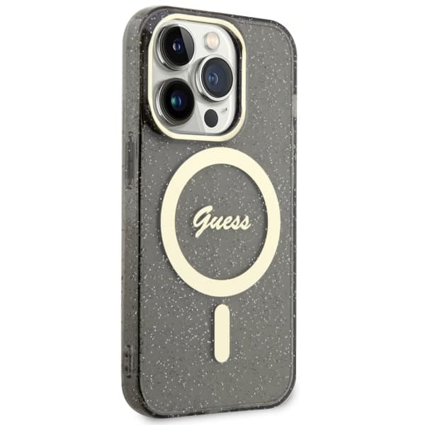 Guess Glitter Gold MagSafe-etui til iPhone 14 Pro Max, sort