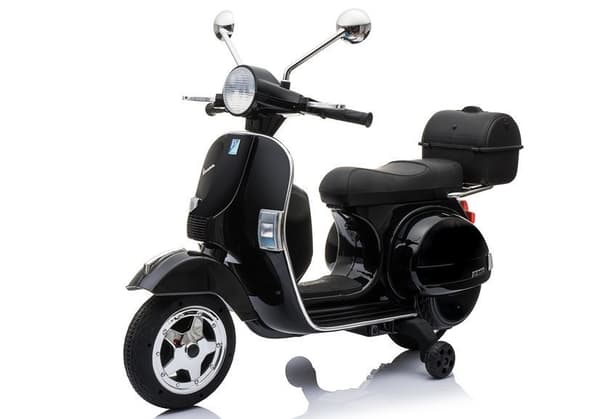 Vespa Batteri Scooter til Børn LED Lys MP3 Panel Sort