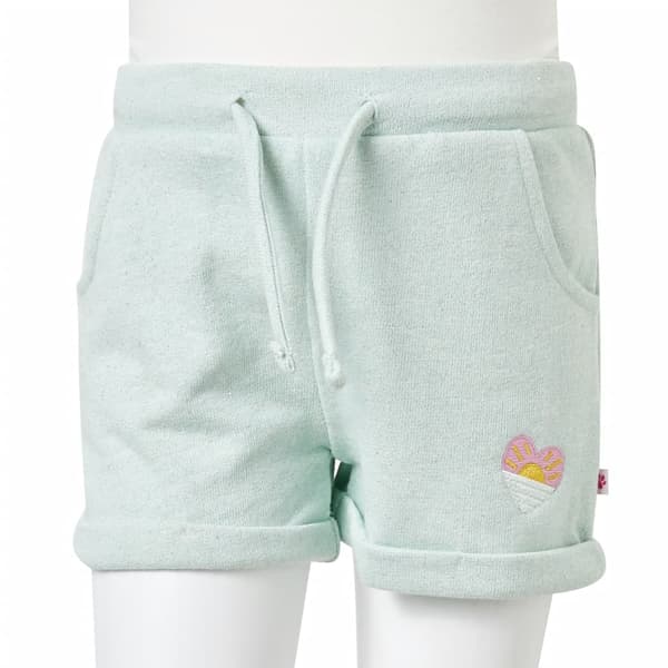 Barnshorts med dragsko, ljus mintmelerad, 116