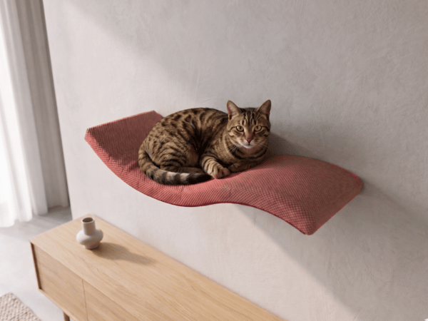 Wave metall katthylla 95cm asymmetrisk vänster mörk pastellrosa
