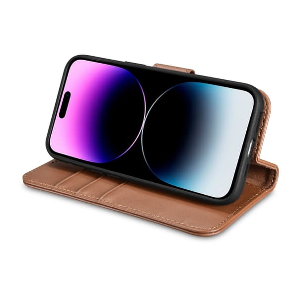 2-i-1 Läderfodral iPhone 14 Pro Max Anti-RFID Plånboksfodral Brun
