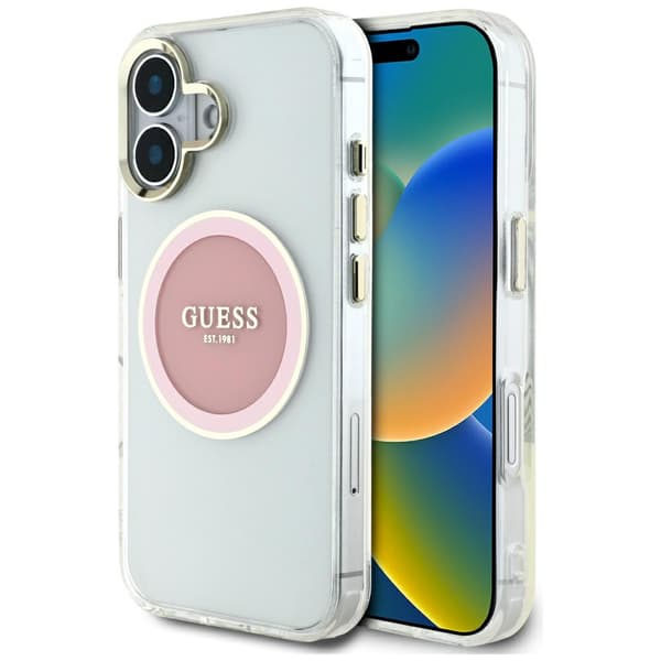 Guess IML Metal Colored Circle Classic Logo MagSafe-etui til iPhone 16, pink