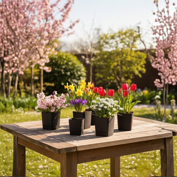 CUBI genbrugsblomsterpotte med underkop, sort, 25x25 cm