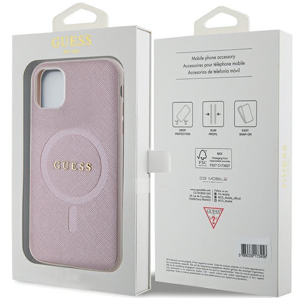 Guess Saffiano MagSafe-etui til iPhone 11 / Xr, lyserød