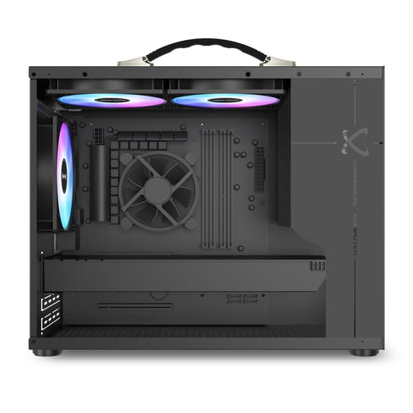 Micro ATX-datorchassi, bärbart chassi, RGB-fläktar, glas, svart. Modell PV100-chassi
