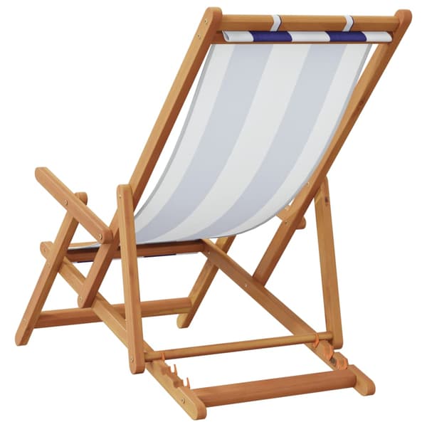 vidaXL foldbar strandstol blå og hvid eukalyptus og stof