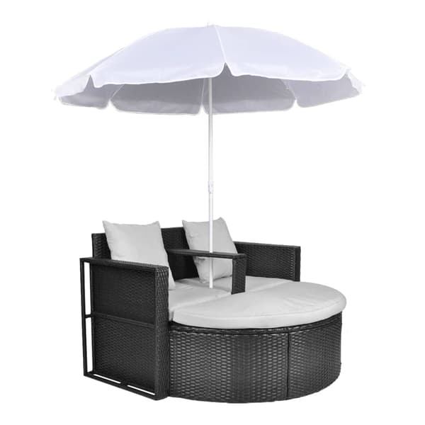 vidaXL havebed i polyrattan med parasol, sort
