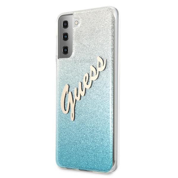 Guess Glitter Gradient Script -suojakuori Galaxy S21+:lle, sininen