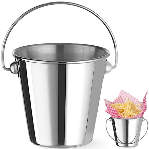Mini stålspand med hank til servering af snacks, diameter 90x85 mm