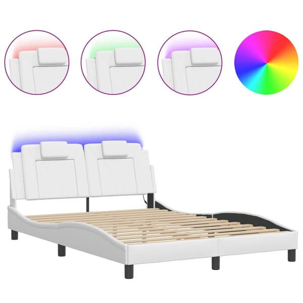 vidaXL Sängram med LED vit 120x200 cm konstläder