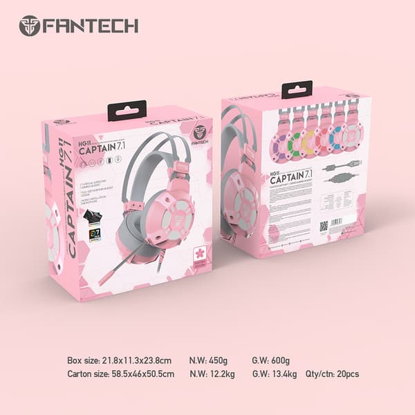 HG11 gaminghørlurar med mikrofon, pink RGB til PC