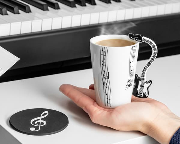 Musiikkiduo setti - MUSTA SÄHKÖKITARA muki + lasinaluset