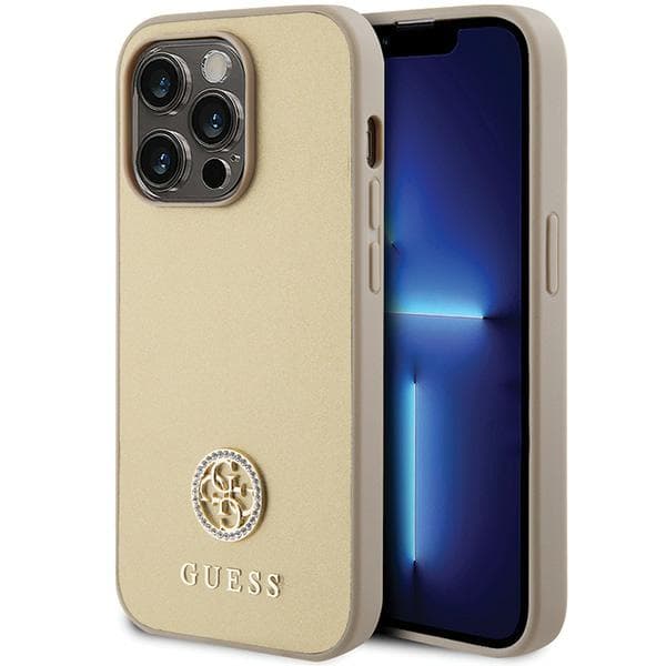 Guess Strass Metal Logo Cover til iPhone 15 Pro, Guld