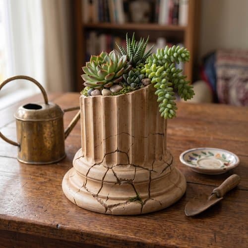Beige designer-urtepotte formet som en græsk søjle til planter