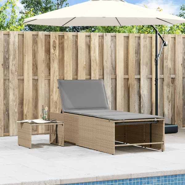 vidaXL Solstolar med bord, set om 2, beige, polyrotting