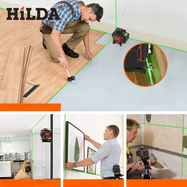 HILDA LASERNIVÅ 16 LINJER KRYSSLASER 4D GRÖN + STATIV 160 CM