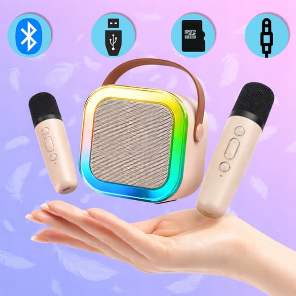 [pakke] Karaoke-sæt Højttaler 2 mikrofoner Bluetooth USB SD Mini Jack Z3345B