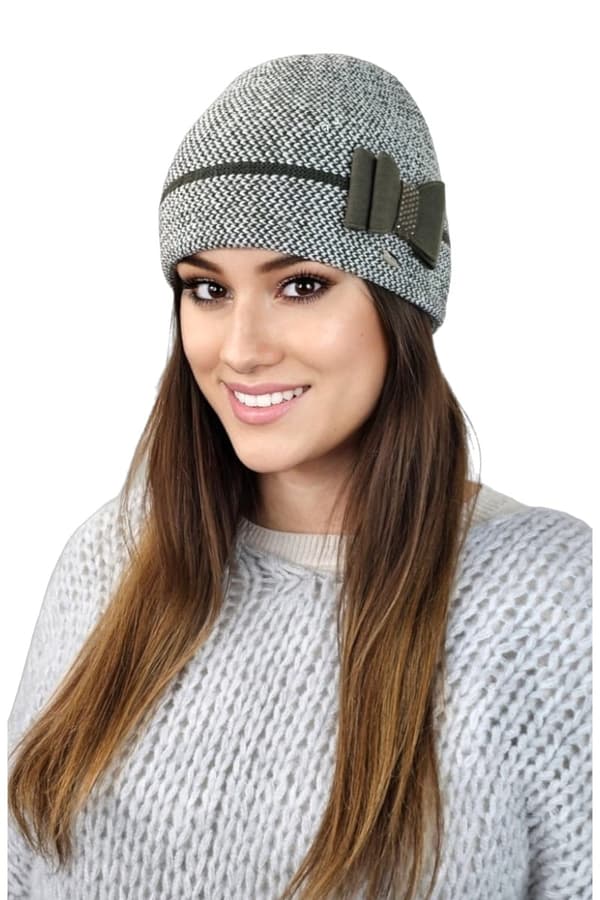 Bologna Damehat, Houndstoothmønster, Khaki Farve
