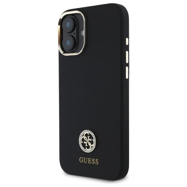 Guess Silikonlogotyp Strass 4G-skal till iPhone 16, Svart